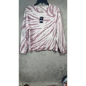 Lucky Brand NEW Women Sweatshirt Crew Neck L Pink Tie Dye Long Sleeve Pull Over